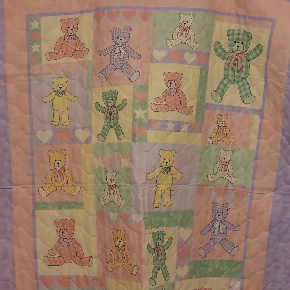 Teddy Bear Baby Quilt 34" x 43" Vintage - Picture 3 of 8